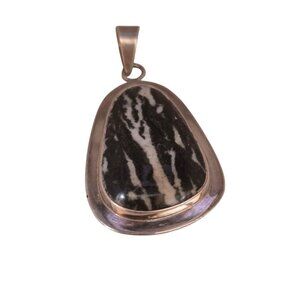 Vintage Cital Castillo Mexican 925 Sterling and Zebra Jasper Pendant (A452)